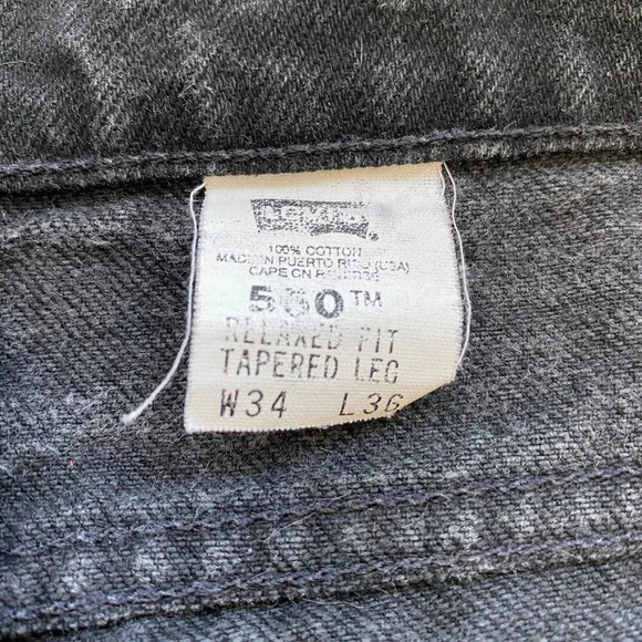 Vintage Levis 550 Orange Tab Denim Jeans Relaxed Fit Men's 34x32 Black Raw Hem - Picture 12 of 13